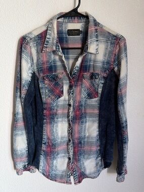 Ci Sono Washed Plaid Button-Front Shirt in Red, White & Blue